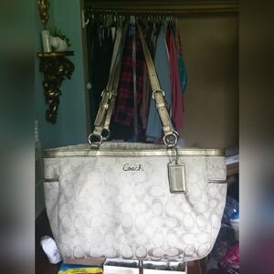 Coach Gold and Cream Tote with Signature Style